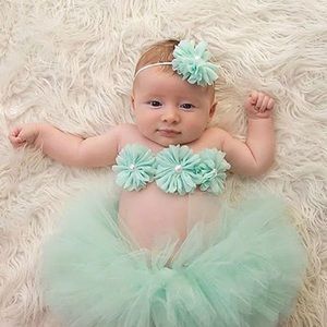 Baby Mint Green Tutu Headband & Chest Cover Photo Prop